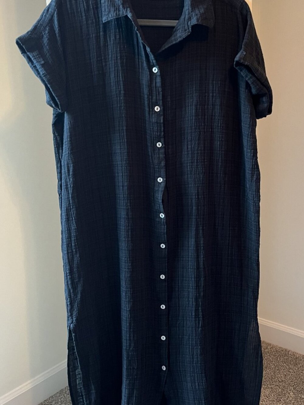 blue island Black Button-Front Swim Coverup